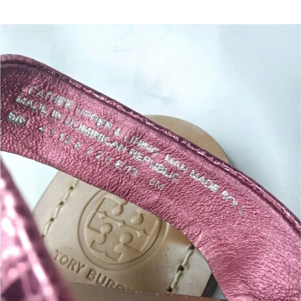 Tory Burch Cameron Leather Thong Sandals Women's Size 6 M Metallic Pink Leather
